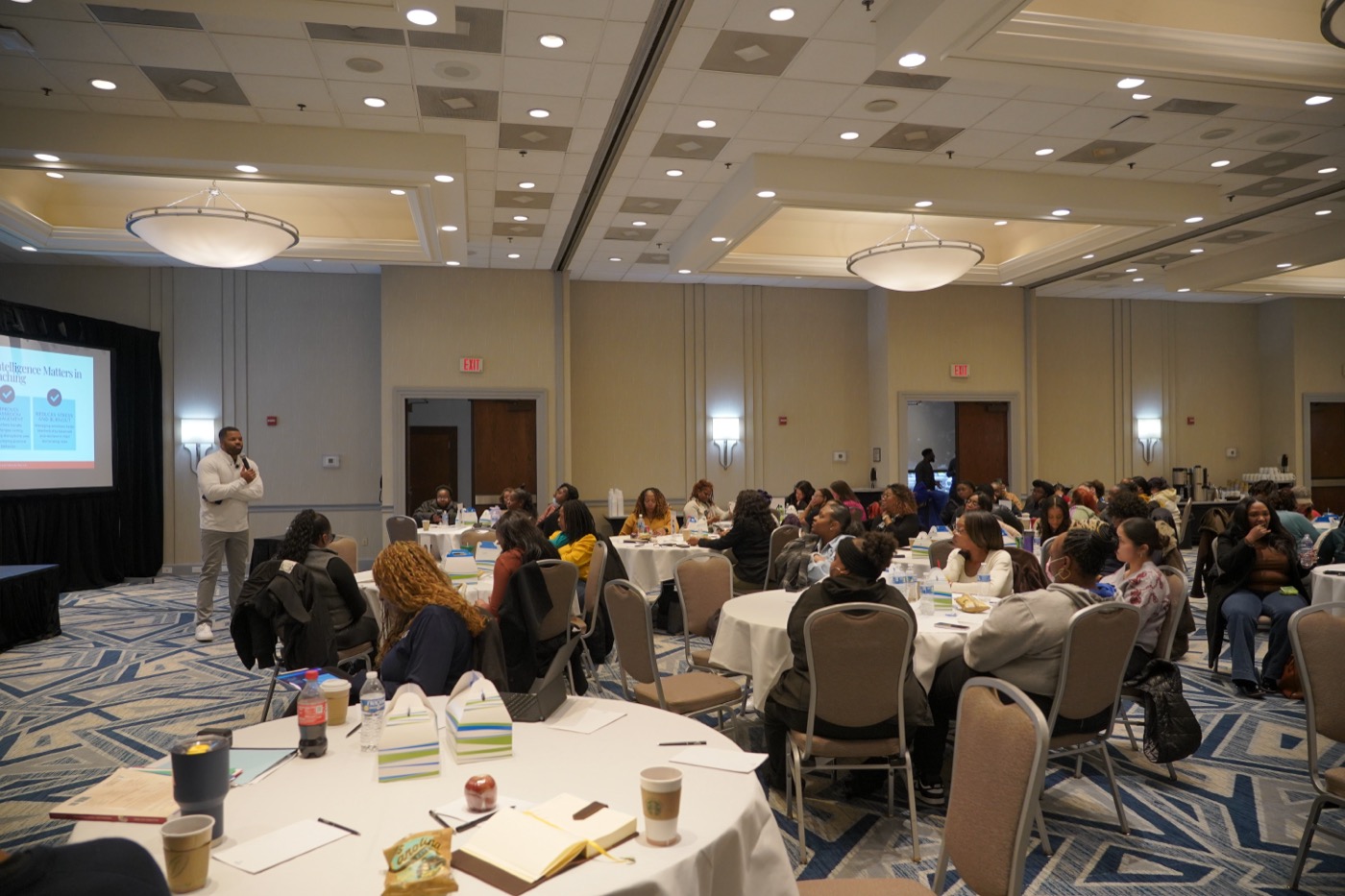 Chris Marvel delivering keynote speech to packed ballroom at national conference